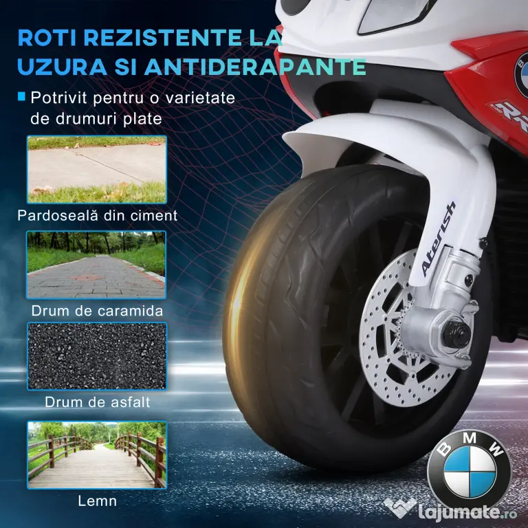 HOMCOM Motoreta Electrică pentru Copii BMW S1000RR, 3 Roti, Efecte Sonore și Luminoase, Roșu | Aosom Romania