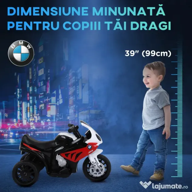 HOMCOM Motoreta Electrică pentru Copii BMW S1000RR, 3 Roti, Efecte Sonore și Luminoase, Roșu | Aosom Romania