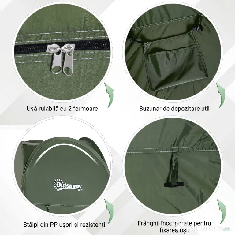 Outsunny Cort de Duș Pop Up Impermeabil cu Intrare cu Fermoar, 100x100x185 cm, Verde | Aosom Romania