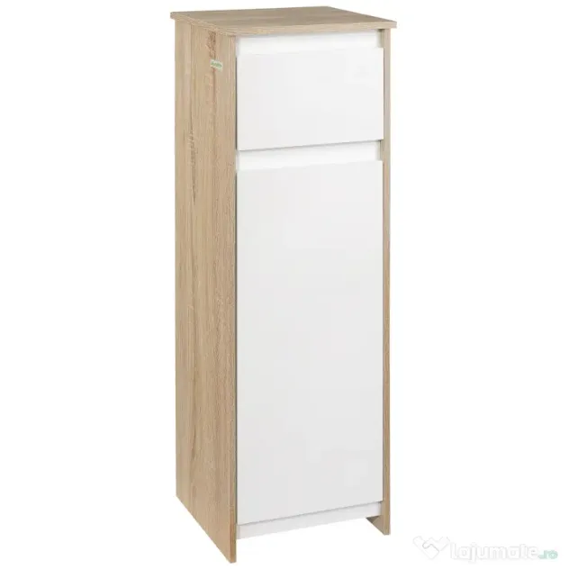kleankin Dulap de Baie, Comodă cu 2 Niveluri și 1 Sertar din MDF, 32.6x30x90 cm, Lemn natural+Alb | Aosom Romania