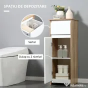 kleankin Dulap de Baie, Comodă cu 2 Niveluri și 1 Sertar din MDF, 32.6x30x90 cm, Lemn natural+Alb | Aosom Romania 