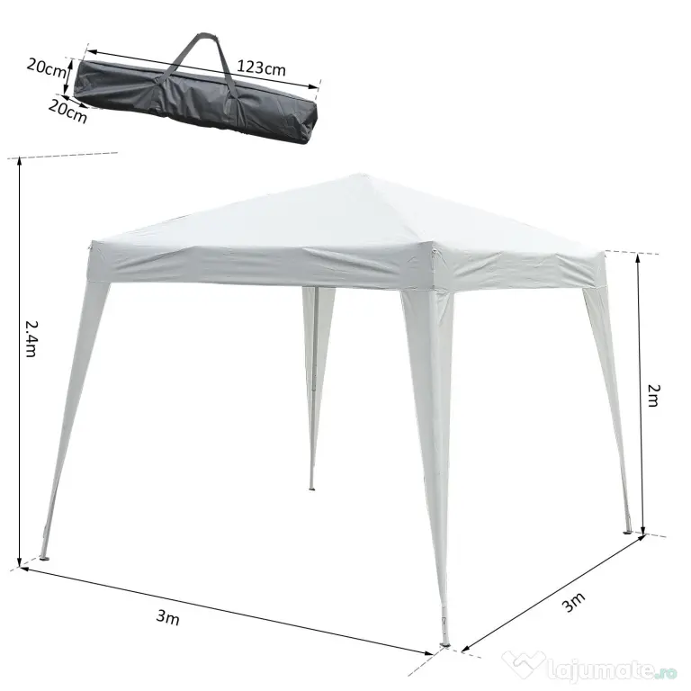 Outsunny Gazebo Pop-Up Impermeabil, Alb, 2.4x2.4 m, Ușor de Montat, Ideal pentru Petreceri și Evenimente în Aer Liber | Aosom Romania