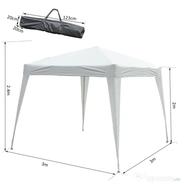 Outsunny Gazebo Pop-Up Impermeabil, Alb, 2.4x2.4 m, Ușor de Montat, Ideal pentru Petreceri și Evenimente în Aer Liber | Aosom Romania