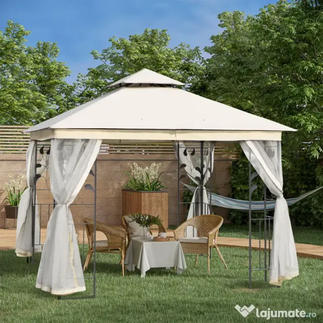 Outsunny Foisor de Exterior 3x3m cu Plasa pentru Tantari si Cadru din Otel Alb | Aosom Romania