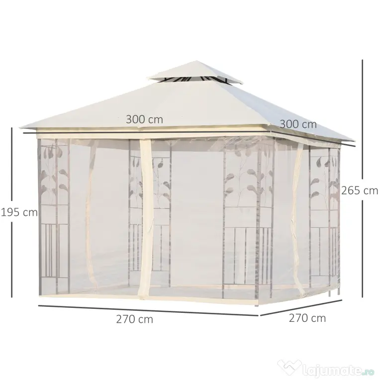 Outsunny Foisor de Exterior 3x3m cu Plasa pentru Tantari si Cadru din Otel Alb | Aosom Romania