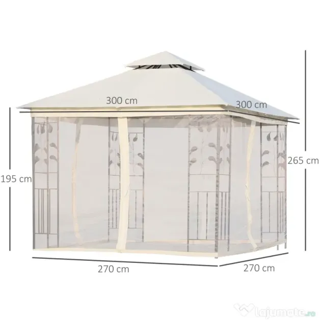 Outsunny Foisor de Exterior 3x3m cu Plasa pentru Tantari si Cadru din Otel Alb | Aosom Romania