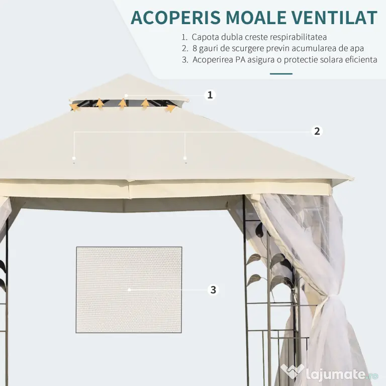 Outsunny Foisor de Exterior 3x3m cu Plasa pentru Tantari si Cadru din Otel Alb | Aosom Romania