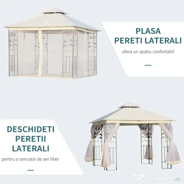 Outsunny Foisor de Exterior 3x3m cu Plasa pentru Tantari si Cadru din Otel Alb | Aosom Romania