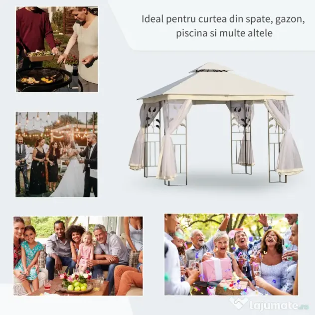 Outsunny Foisor de Exterior 3x3m cu Plasa pentru Tantari si Cadru din Otel Alb | Aosom Romania
