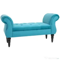 HOMCOM Chaise Captusita Stil Vintage cu Cotiere Tapitate si Cadru din Lemn, Albastru deschis 117x40x58Hcm | Aosom Romania