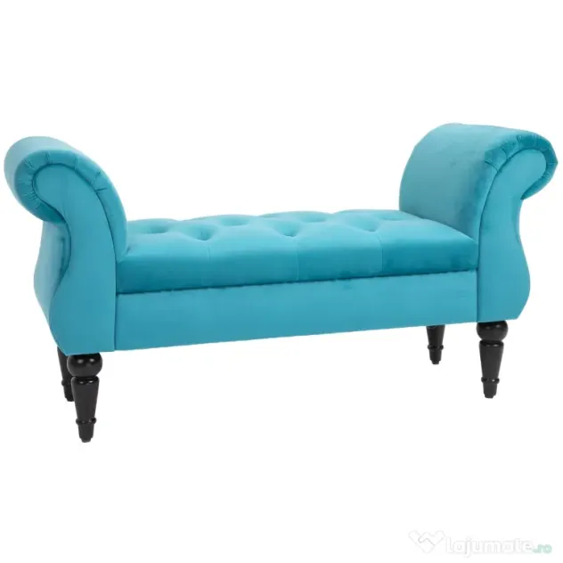 HOMCOM Chaise Captusita Stil Vintage cu Cotiere Tapitate si Cadru din Lemn, Albastru deschis 117x40x58Hcm | Aosom Romania