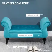 HOMCOM Chaise Captusita Stil Vintage cu Cotiere Tapitate si Cadru din Lemn, Albastru deschis 117x40x58Hcm | Aosom Romania 