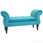 HOMCOM Chaise Captusita Stil Vintage cu Cotiere Tapitate si Cadru din Lemn, Albastru deschis 117x40x58Hcm