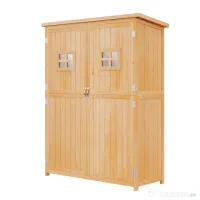 Casuta de gradina Outsunny pentru scule din lemn de brad cu rafturi 127.5x50x164 | Aosom Romania 