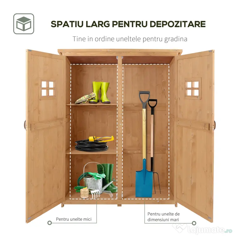 Casuta de gradina Outsunny pentru scule din lemn de brad cu rafturi 127.5x50x164 | Aosom Romania