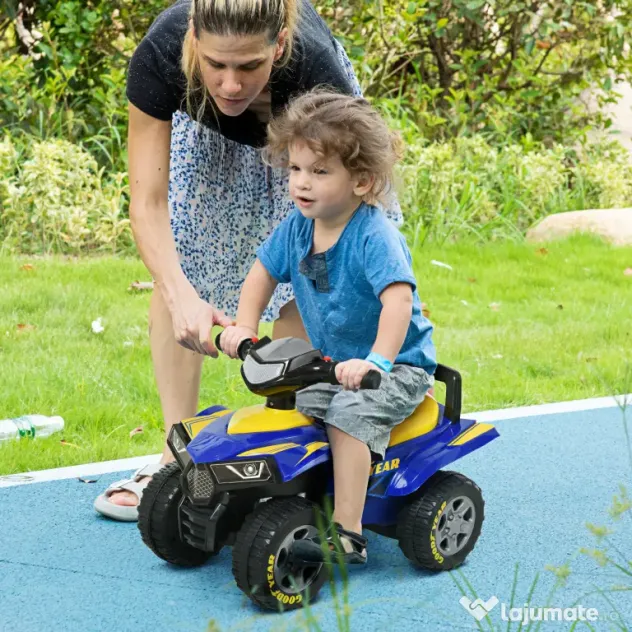 HOMCOM Quad Jucărie Licențiat GOODYEAR pentru Copii 18-36 Luni, cu Efecte Luminoase și Sonore, Albastru și Galben | Aosom Romania