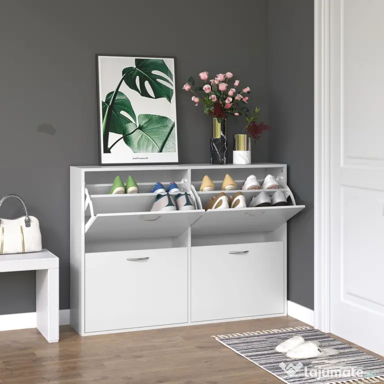 HOMCOM Dulap Pantofi pentru 24 Perechi, Design Eficient din Lemn, Alb, 120x24x81cm | Aosom Romania