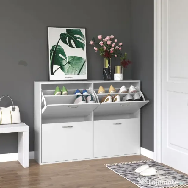 HOMCOM Dulap Pantofi pentru 24 Perechi, Design Eficient din Lemn, Alb, 120x24x81cm | Aosom Romania