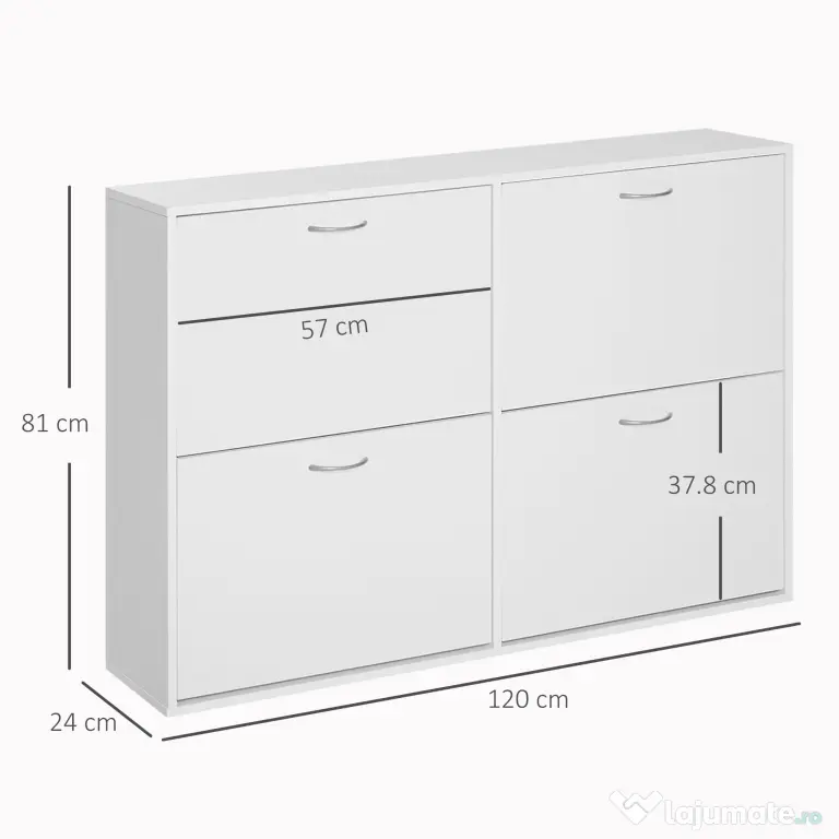 HOMCOM Dulap Pantofi pentru 24 Perechi, Design Eficient din Lemn, Alb, 120x24x81cm | Aosom Romania