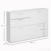 HOMCOM Dulap Pantofi pentru 24 Perechi, Design Eficient din Lemn, Alb, 120x24x81cm | Aosom Romania