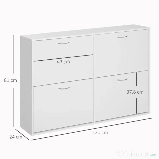 HOMCOM Dulap Pantofi pentru 24 Perechi, Design Eficient din Lemn, Alb, 120x24x81cm | Aosom Romania