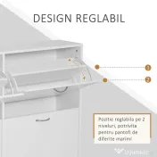 HOMCOM Dulap Pantofi pentru 24 Perechi, Design Eficient din Lemn, Alb, 120x24x81cm | Aosom Romania