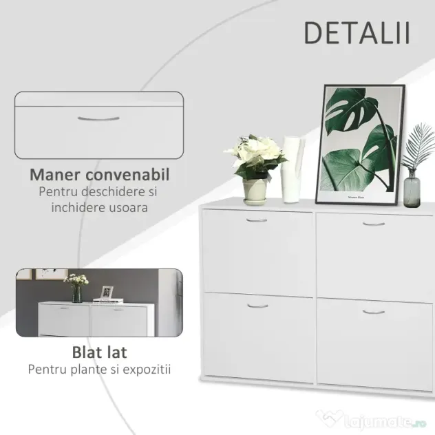 HOMCOM Dulap Pantofi pentru 24 Perechi, Design Eficient din Lemn, Alb, 120x24x81cm | Aosom Romania