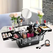 HOMCOM Valiză Machiaj Profesional, Truse Detașabile, Cadru Aluminiu, Portabilă, 30x18.5x22cm | Aosom Romania 