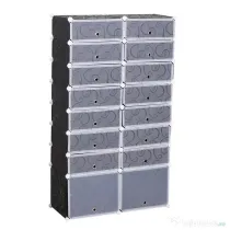 HOMCOM Dulap Pantofi Modular 16 Cuburi in PP Alb si Negru 95x37x160cm