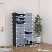 HOMCOM Organizator Pantofi Modular, 16 Cuburi, Ușor de Asamblat, Material PP, Design Modern, Alb și Negru, 95x37x160cm | Aosom Romania 