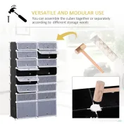 HOMCOM Organizator Pantofi Modular, 16 Cuburi, Ușor de Asamblat, Material PP, Design Modern, Alb și Negru, 95x37x160cm | Aosom Romania 