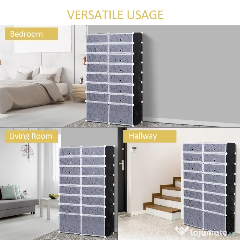 HOMCOM Organizator Pantofi Modular, 16 Cuburi, Ușor de Asamblat, Material PP, Design Modern, Alb și Negru, 95x37x160cm | Aosom Romania