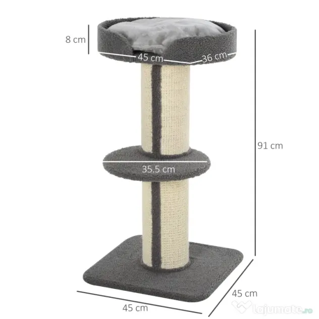 Stâlp de Zgâriat Multifuncțional PawHut, Coloană în Sisal și Pernă Moale, Miel Casmir, 81cm | Aosom Romania