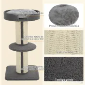 Stâlp de Zgâriat Multifuncțional PawHut, Coloană în Sisal și Pernă Moale, Miel Casmir, 81cm | Aosom Romania
