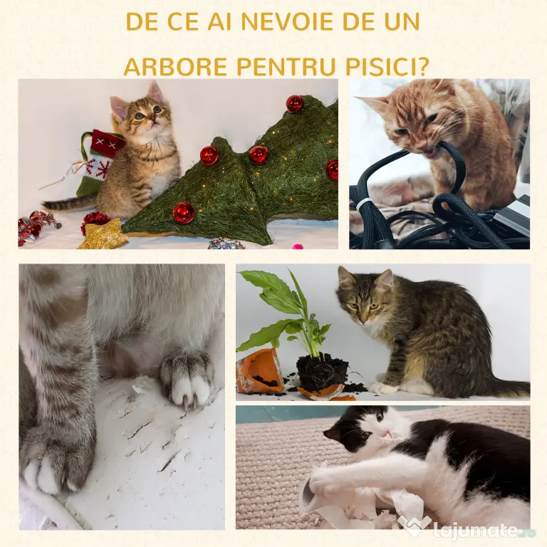 Stâlp de Zgâriat Multifuncțional PawHut, Coloană în Sisal și Pernă Moale, Miel Casmir, 81cm | Aosom Romania