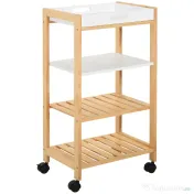 HOMCOM Carucior de bucatarie cu 4 nivele din MDF si lemn de pin cu 4 roti pivotante, 40x30x76 cm, alb si maro | Aosom Romania 