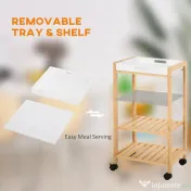 HOMCOM Carucior de bucatarie cu 4 nivele din MDF si lemn de pin cu 4 roti pivotante, 40x30x76 cm, alb si maro | Aosom Romania 