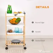 HOMCOM Carucior de bucatarie cu 4 nivele din MDF si lemn de pin cu 4 roti pivotante, 40x30x76 cm, alb si maro | Aosom Romania 