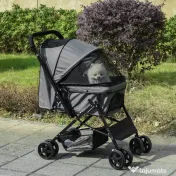 Carucior PawHut pentru Caini Pliabil Maner Reversibil Roti EVA Gri Design Modern | Aosom Romania 