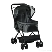 Carucior PawHut pentru Caini Pliabil Maner Reversibil Roti EVA Gri Design Modern | Aosom Romania 