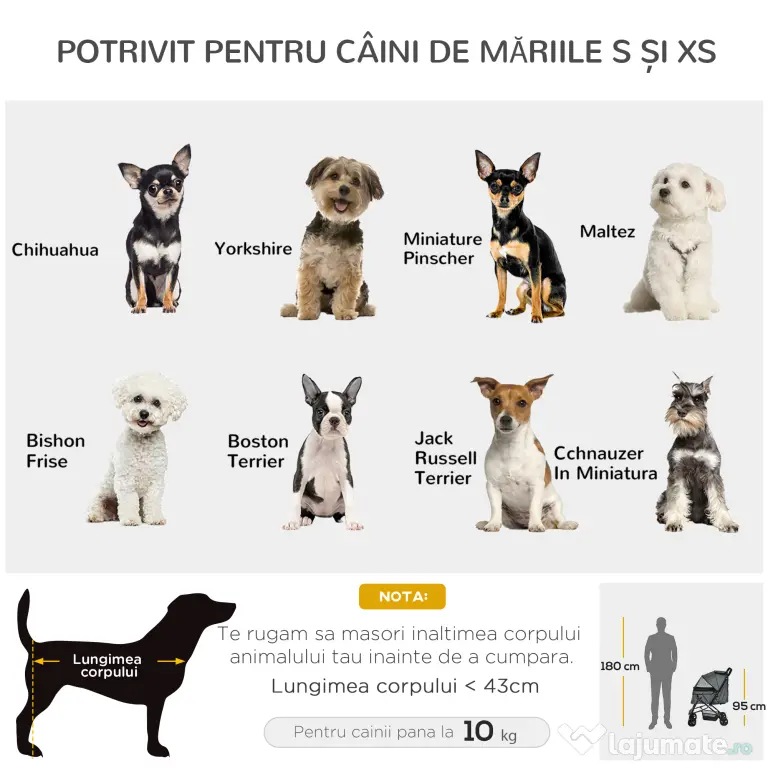 Carucior PawHut pentru Caini Pliabil Maner Reversibil Roti EVA Gri Design Modern | Aosom Romania
