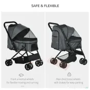 Carucior PawHut pentru Caini Pliabil Maner Reversibil Roti EVA Gri Design Modern | Aosom Romania 