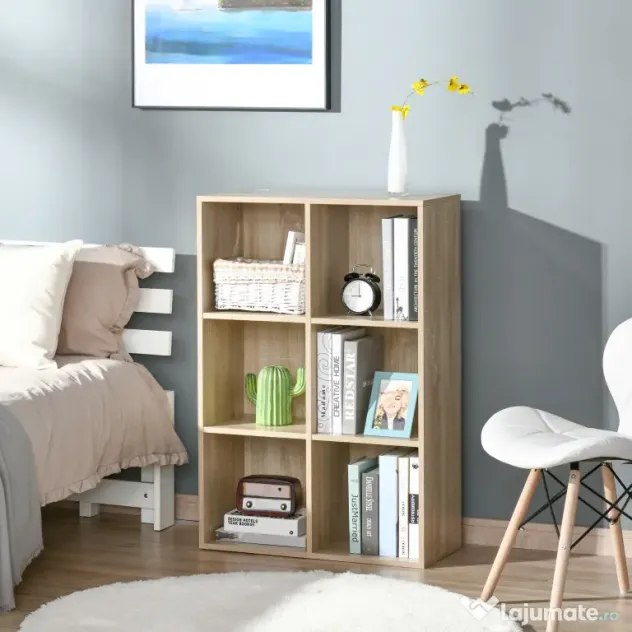 HOMCOM Bibliotecă Modernă cu 6 Cuburi, 65.5x30x97.5 cm, Culoare Stejar | Aosom Romania