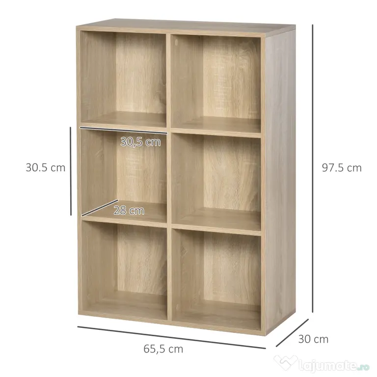 HOMCOM Bibliotecă Modernă cu 6 Cuburi, 65.5x30x97.5 cm, Culoare Stejar | Aosom Romania