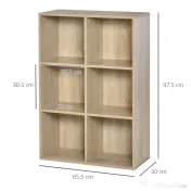 HOMCOM Bibliotecă Modernă cu 6 Cuburi, 65.5x30x97.5 cm, Culoare Stejar | Aosom Romania 