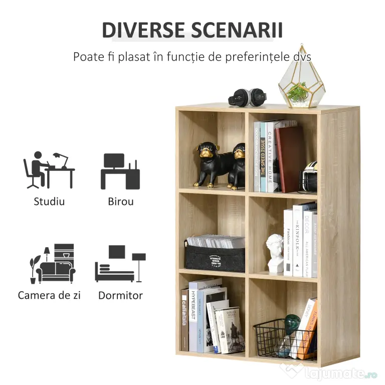 HOMCOM Bibliotecă Modernă cu 6 Cuburi, 65.5x30x97.5 cm, Culoare Stejar | Aosom Romania