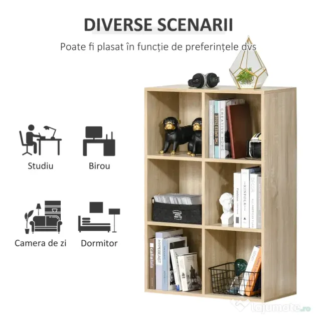 HOMCOM Bibliotecă Modernă cu 6 Cuburi, 65.5x30x97.5 cm, Culoare Stejar | Aosom Romania