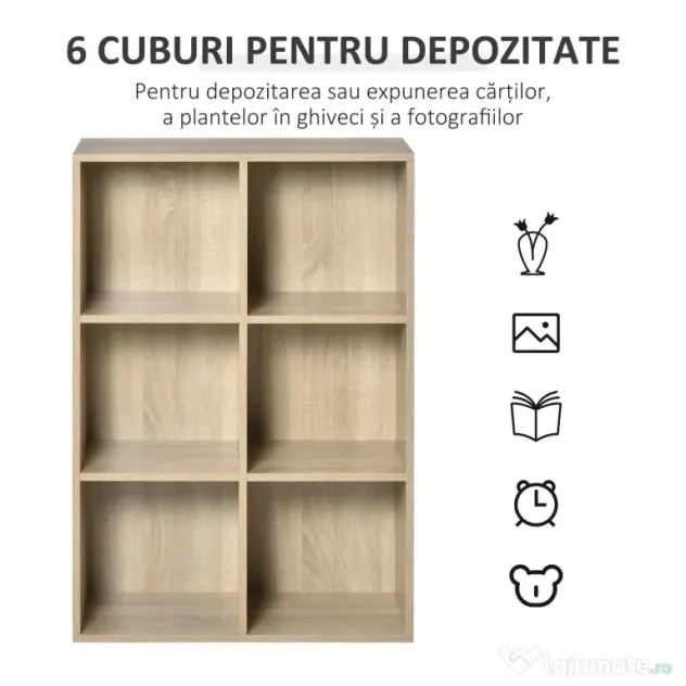HOMCOM Bibliotecă Modernă cu 6 Cuburi, 65.5x30x97.5 cm, Culoare Stejar | Aosom Romania