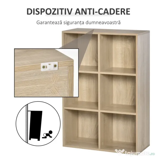 HOMCOM Bibliotecă Modernă cu 6 Cuburi, 65.5x30x97.5 cm, Culoare Stejar | Aosom Romania