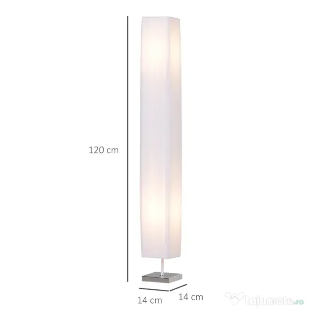 HOMCOM Lampă de Podea cu Design Modern pentru Living, 14x14x120 cm, Alb | Aosom Romania